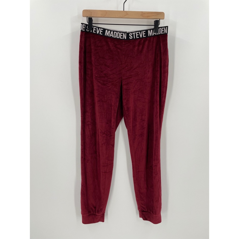 Steve Madden Womens M Burgundy Velour Logo Waist Jogger Pants Y2K Lounge